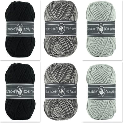 Set van 6 bollen katoen en acryl garen - Cosy fine en Cosy fine faded - grijs