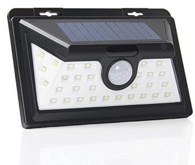 Mengjay 500 lm buitenverlichting op zonne-energie, 1200 mAh, zwart, aluminiumlegering, 120 graden infrarood bewegingssensor, waterdicht IP65, draadloos veiligheidslicht met 3 modi, voor tuin, patio,