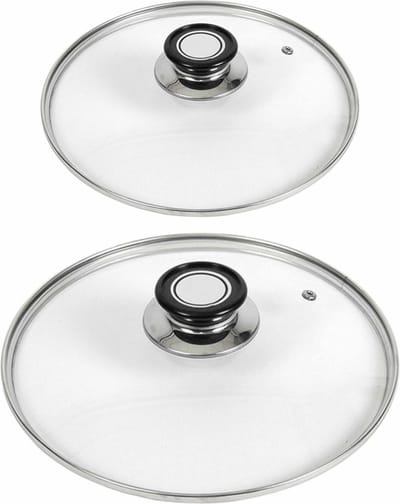 Gerimport universele glazen pannendeksels - 2x - voor dia 18 en 24 cm - keuken - met stoomgaatje