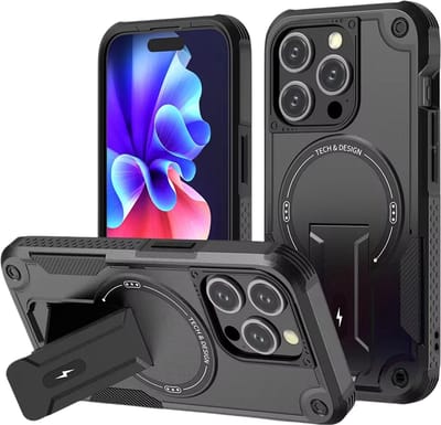 Transparant Hoesje met Standaard – Geschikt voor iPhone 17 – Hardcase Telefoonhoes voor Draadloos Opladen en Valbescherming – Zwart