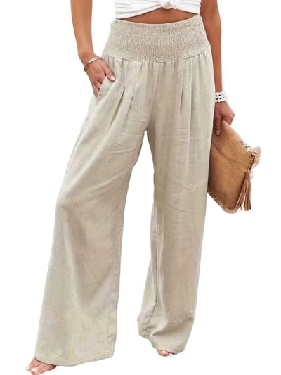 Livano Linnen Broek Dames - Zomerbroek - Volwassenen - Lange Broek - Pantalon - Strandbroek - Zomer - Ibiza Stijl - Beige - Maat S