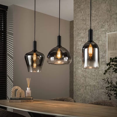 PS-Collection Hanglamp 3L Zenith - Zwart/Chroom - Metaal/Glas - 105x28x150 cm - hanglampen eetkamer, hanglamp zwart, hanglampen woonkamer, hanglamp slaapkamer, hanglamp rotan, hanglamp hout, hanglamp industrieel, hanglamp glas, hang lamp