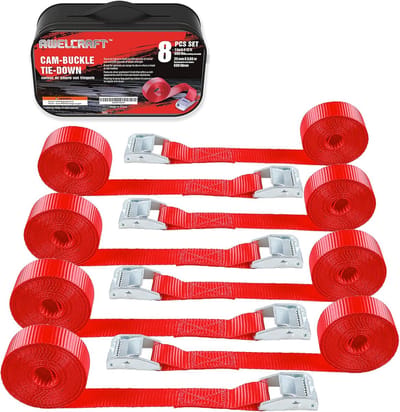 Sjorbanden Set - Spanbanden Ratelbanden - Vastzetten Lading - 8 Stuks 600 Lbs - 1x30 Inch - Rood