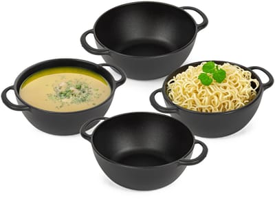 Plasticforte Soepkommen met hengsels - 4x - Campinglife - kunststof - D11 x H5 cm - 370 ml - zwart - stapelbaar - onbreekbaar
