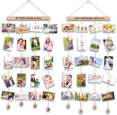 PolkaHome Fotolijst, voor aan de muur, perzik, foto's, met fotohouder, klemmen, decoratie voor huis en cadeau voor bruiloft, verjaardag, 2 stuks, met alfabet- en cijferstickers)