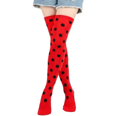 Dijhoge Sokken Dames Stippen Strepen Kousen Dames Kawaii Grappige Meisjes Wit Lang Boven de Knie Sok Cosplay Kerst Nieuw EU 35-42 red