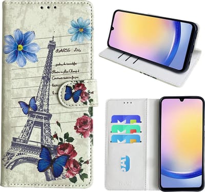 Hoesje geschikt voor Samsung Galaxy A25 Bookcase met Eiffel Toren /Parijs