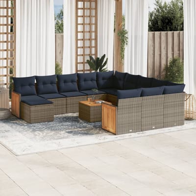 vidaXL - 13-delige - tuinbankset - met - kussens, - grijs - polyrotan