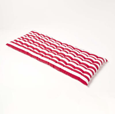 Homescapes Tuinbank Kussen – Rood-Wit Gestreept – 2 Zitter Zitkussen – 108x42 cm – Katoen – Wasbaar – voor Buitengebruik