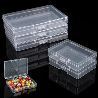 Set van 5 transparante rechthoekige opbergdozen met deksel voor kralen, sieraden en kleine voorwerpen, leeg, compact en praktisch