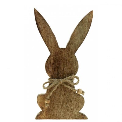 Houten paashaas, lentedecoratie, mangohout natuurlijke kleur H30cm
