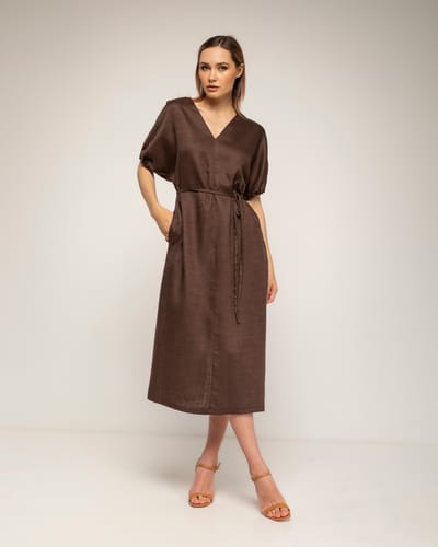 Oversized jurk met gerimpelde mouwen, V-hals en een losse ceintuur