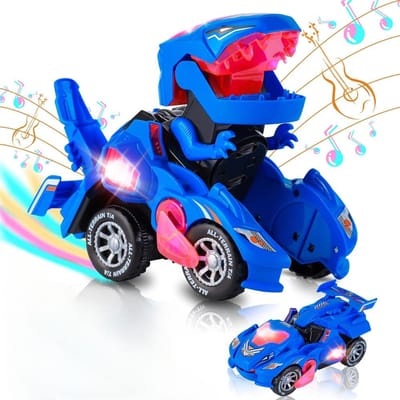 Transformerende Auto Dinosaurus Speelgoed voor Kinderen Dino Transformer Speelgoedauto met Licht Muziek voor Peuters 1-3 Kerstcadeaus voor Jongens blauw