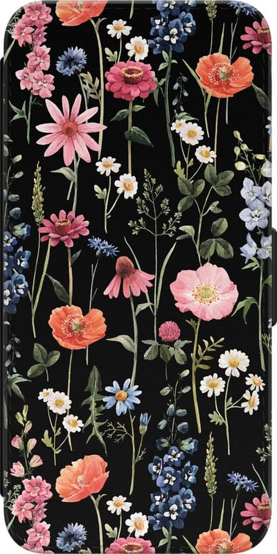 Leuke Telefoonhoesjes - Hoesje geschikt voor Samsung Galaxy S23 bookcase leer - Dark flowers - Dark flowers - Wallet Case met pasjeshouder - Bloemen - Zwart