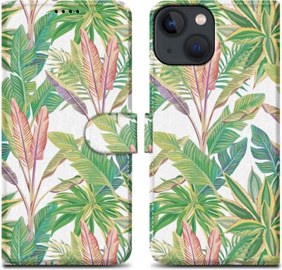 Cadorabo Hoesje geschikt voor Apple iPhone 13 MINI - Design Groen Regenwoud No. 8 - Beschermhoes Case Cover met magnetische sluiting, standaardfunctie en kaartvakje