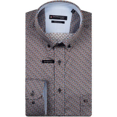 Giordano Overhemd Ivy Mini Allover Geometric Pattern Satin Stretch Navy-Multi / male