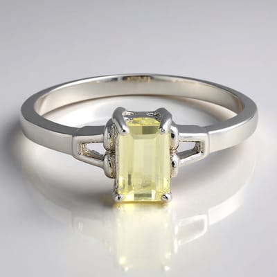 Cavill - Zilveren Ring met 1,12 ct Kanariegele Kunziet - 925 Sterling Zilver met Platina Plating - Achthoekige Edelsteen - Elegante Smalle Ring Dames