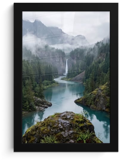 Poster in lijst - Fotolijst 20x30 cm - Posters - Waterval - Bomen - Bergen - Posterlijst zwart - Decoratie - Wanddecoratie woonkamer - Muurdecoratie slaapkamer