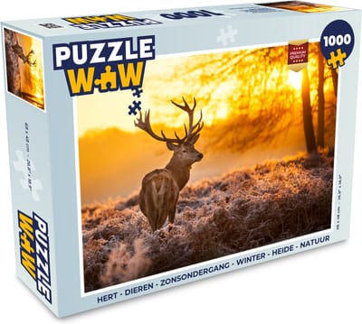 Puzzel Hert - Dieren - Zonsondergang - Winter - Heide - Natuur - Legpuzzel - Puzzel 1000 stukjes volwassenen