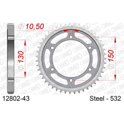 Stalen tandwiel Afam 532 43 dents
