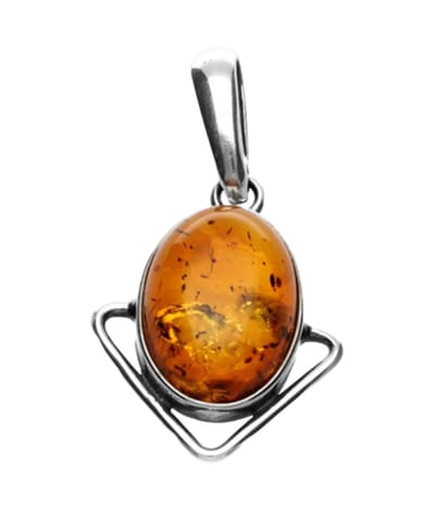 Zilveren Barnsteen ovaal met driehoek kettinghanger