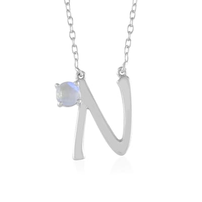 Cavill - Zilveren Halsketting 925 Sterling zilver geplatineerd - Regenboog Maansteen 0,40 ct Rond slijpsel - Verstelbaar Modern Minimalistisch Sieraad