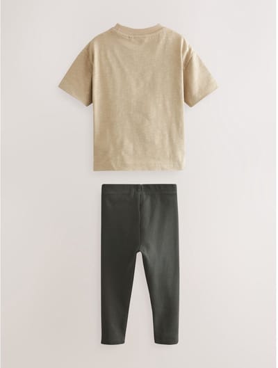 Next - Jongens - T-shirt van 100% katoen met korte mouwen en legging - Bruin