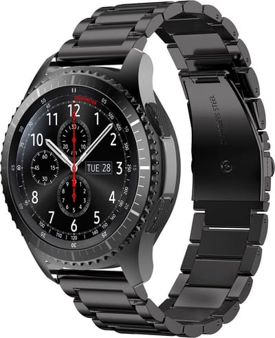 Cadorabo Roestvrij stalen Bandje 22mm geschikt voor Samsung Galaxy Gear S3 / Gear 2 in ZWART - Armband Vervanging armband geschikt voor Huawei Watch GT geschikt voor Watch 2 Pro geschikt voor Ticwatch Pro en nog veel meer