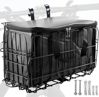Famanu – Opvouwbare fietsmand met nylon voering, stevige staaldraad voormand, zwart