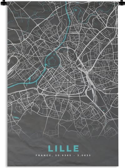 Wandkleed - Wanddoek - Frankrijk - Lille - Plattegrond - Kaart - Stadskaart - 120x180 cm - Wandtapijt