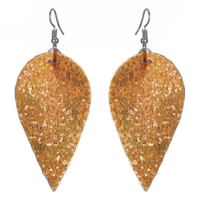 Fako Bijoux® - Oorbellen - Omgekeerde Druppel - Glitter - Kunstleer - Oranje Goud