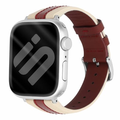 Strap-it Leren slim hybride bandje geschikt voor Apple Watch 1/2/3/4/5/6/7/8/9/10/11/SE/SE2/SE3 - Maat: 38/40/41/42mm - Beige/Rood