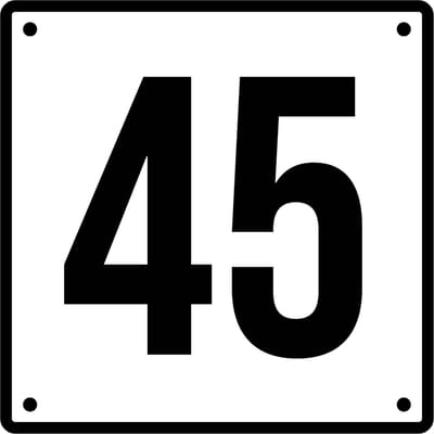 Huisnummerbord 45 - Incl. Schroeven en Pluggen – Acrylaat - 10 x 10 cm - Wit met Zwart