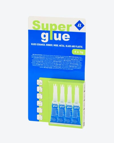 Superlijm 4‑pack — 4 x 12 g — Transparant, snelle hechting voor keramiek, rubber, hout, metaal, glas & plastic