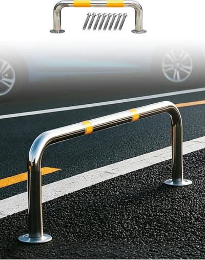 Parkeerpaal Roestvrij Staal - Veiligheidspaal Verkeerspaal - Terreinbeveiliging Voertuigbeheer - Versterkte Voet Stabiliteit - 50x30cm - Zilver