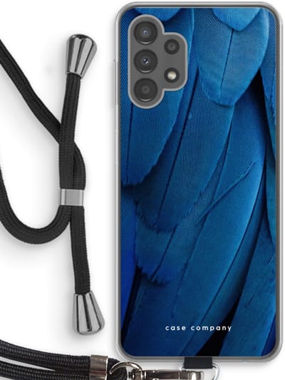 Case Company® - Hoesje met koord geschikt voor Samsung Galaxy A13 4G hoesje met Koord - Pauw - Telefoonhoesje met Zwart Koord - Bescherming aan alle Kanten en Over de Schermrand