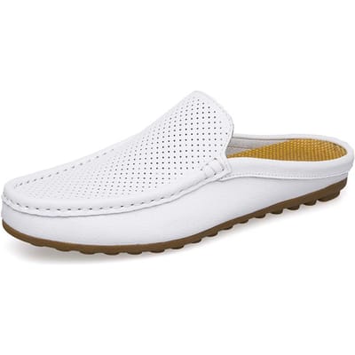 Herensandalen Draag Halve Pantoffels voor Heren Echt Leer Zomer Ademend Mode Trendy Schoenen Tas Teen Casual Schoenen Ademende Herenschoenen 46 white