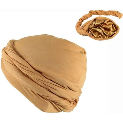 Nieuwe Elastische Mannen Turban Hoed Hoofd Moslim Satin Voering Rekbare Petten Nationale Indiase Hoofdband Pet Modieuze Hoofdband Biker Hoofdband beige
