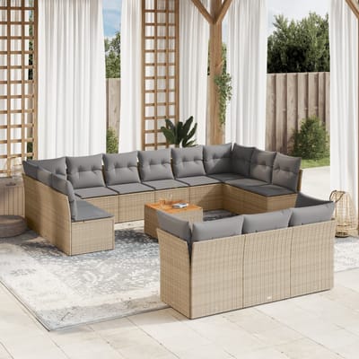 vidaXL - 14-delige - Loungeset - met - kussens - poly - rattan - beige