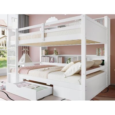 ModernLuxe Stapelbed voor kinderen 2x90x200cm - met één lade en vakken - Wit