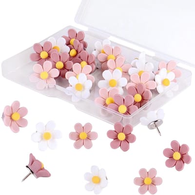 Dailygoods- Priknaalden 30 stuks - Bloemige Punaises - Decoratief - Kurkplaat - Kantoor - Hoogwaardig Metaal/Hars - Veilig voor Foto's