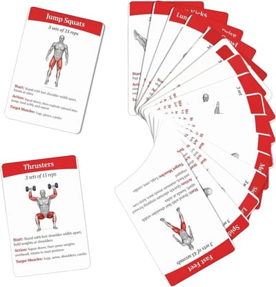 Workoutkaarten Set - Trainingsgids Oefeningen - Fitness Thuis - 36 HD Kaarten - Draagbaar Formaat - Geïllustreerd
