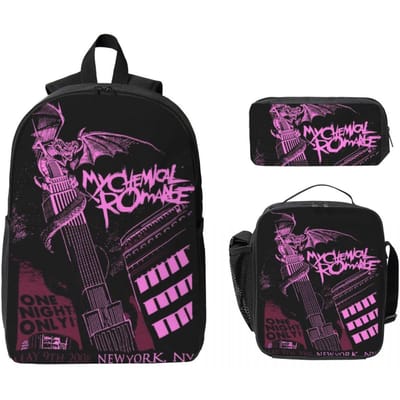 MCR My Chemical Romance Rock Band Kinderrugzak Lunchbox Etui voor Jongens Meisjes Rugzakken Schooltas Boekentas Set black