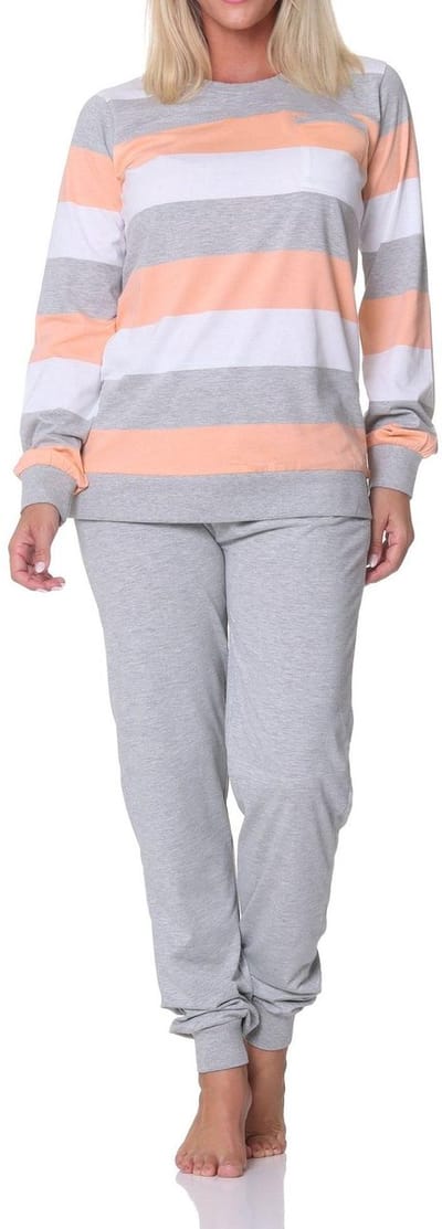 Normann Damespyjama met manchetten Pyjama in blokstreep-look - ook in overmaten