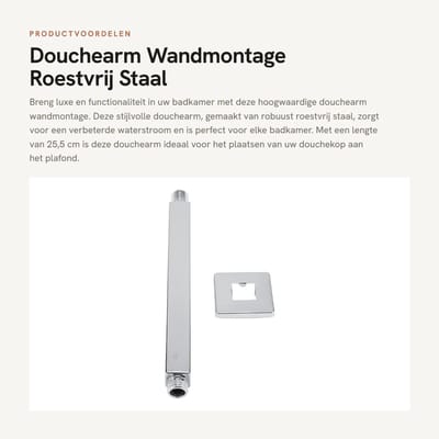Dailygoods- Douchearm Roestvrij Staal - Douchehouder - Douchekop Accessoire - Wandmontage - Hoogwaardig Ergonomisch Design - Corrosiebestendig