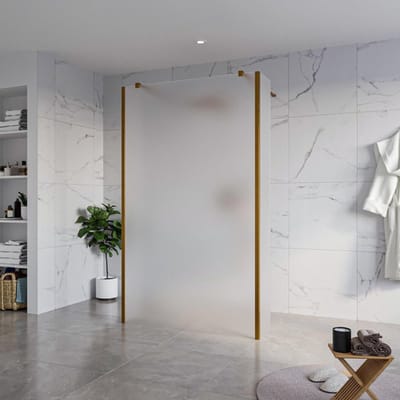 FugaFlow Eccelente Vetro Vrijstaande inloopdouche badkamer - 120x200cm - Glas mat - antikalk - 8mm veiligheidsglas - 2 zijwanden 40cm - met wandarmen en hoekprofielen - Koper geborsteld -