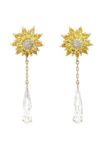 AVANT-GARDE PARIS Diva Collection Oorbellen - Zonnebloem Drop 1.7cm x 5.0cm - 1 stuk - Goudkleurig Plated