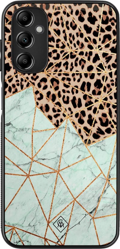Casimoda® hoesje - Geschikt voor Samsung Galaxy A14 5G - Luipaard Marmer Mint - Zwart TPU Backcover - Luipaardprint - Mint