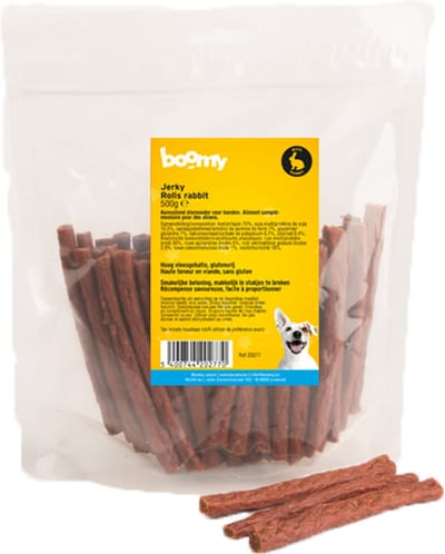 Boomy - Jerky Rolls - Glutenvrije hondensnacks - Hondensnoepjes - Zachte kauwstaaf hond - Konijn - 500g