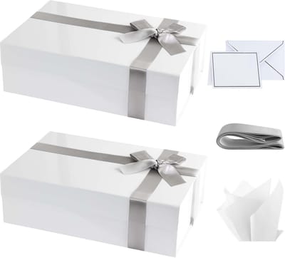 Witte geschenkdoos met magnetische sluiting - pakket van 2 - 35,6x22,9x10,2 cm